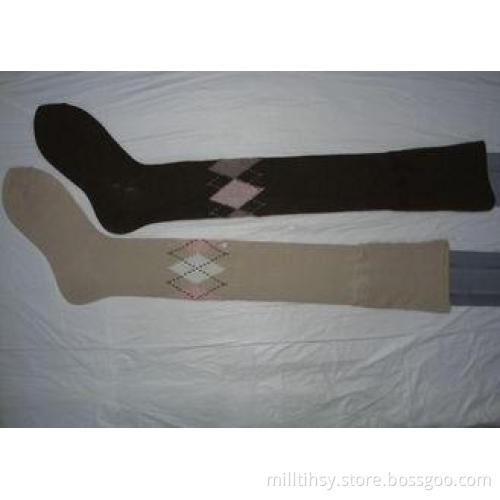 Warm Knitted Plain Cotton Knee High Tube Socks With Hand Li
